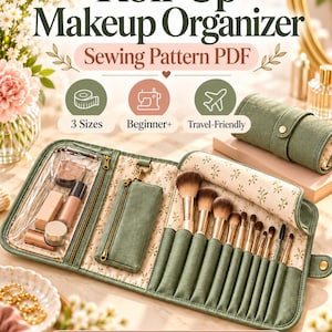 Roll-Up Makeup Organizer Sewing Pattern PDF, 3 Sizes, Travel Cosmetic Holder