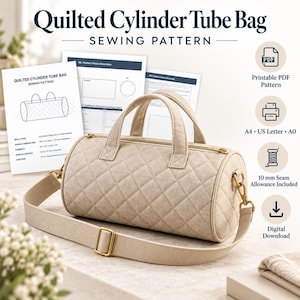 Quilted Cylinder Bag Sewing Pattern PDF