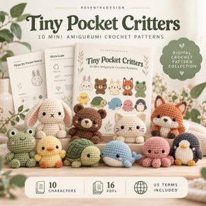 Mini Amigurumi Crochet Pattern Bundle, 10 Tiny Animal Plushies PDF