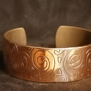 Extra Wide Embossed Copper Cuff Bracelet 22mm Celtic Spiral Metal Bangle Heavy Pictish Rolling Mill Armor Torque 7th Anniversary Gift