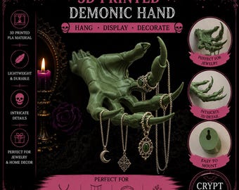 3D Printed Demonic Hand Jewelry Holder, Gothic Wall Decor, Alternative Home Accent