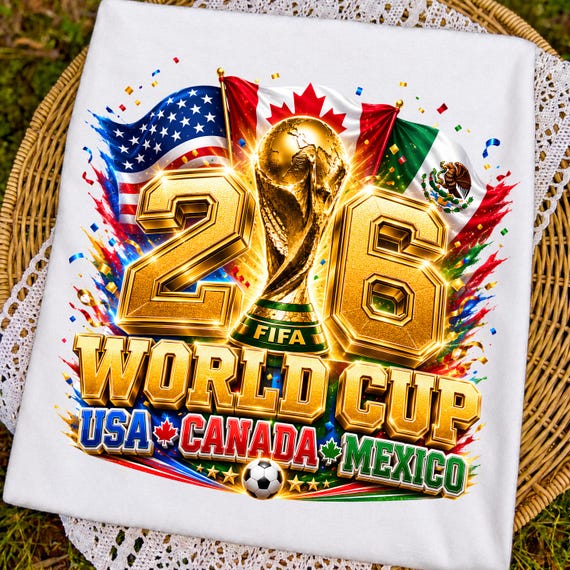 World Cup 2026 USA Canada Mexico Soccer Design Football Fan Shirt PNG FIFA 2026 Trophy Graphic Sublimation Design Digital Download