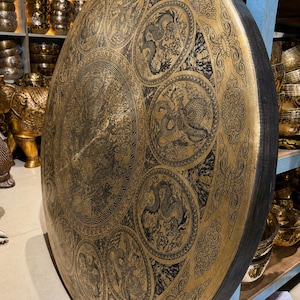 Hand Engraved Bronze Dragon Gong – Large Feng Shui Sound Healing Wall Art