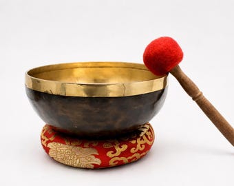 Handgemaakte Tibetaanse Klankschaal - Meditatie Sound Healing Bowl met kussen en hamer - Himalaya-messing komdecor