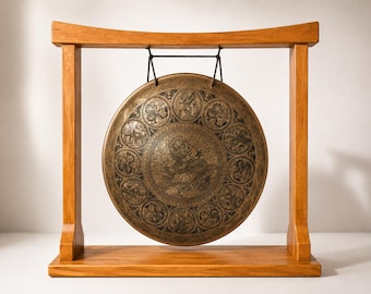 Handcrafted Wooden Gong Stand | Premium Solid Wood Gong Frame | Meditation Gong Holder | Tibetan Gong Display Stand | Sound Healing
