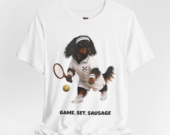 Camiseta de tênis Dachshund | Camiseta com estampa de salsicha Game Set
