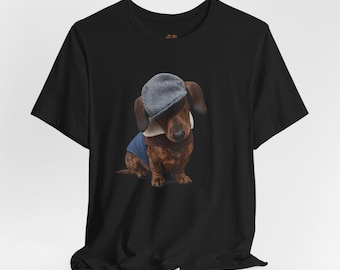 Camiseta Dachshund | Cachorro salsicha | Trevor usando seu boné!