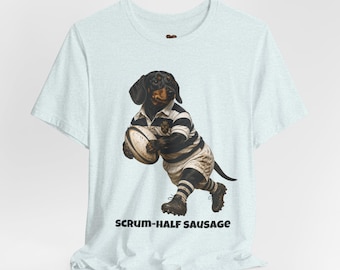 Camiseta Dachshund | Humor engraçado de rugby, estampa de salsicha de scrum-half