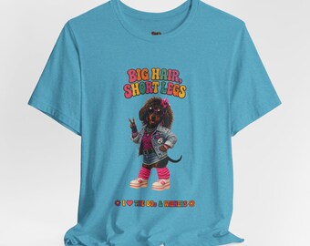 Camiseta Dachshund | Cachorro salsicha retrô dos anos 80 | Pelo volumoso, pernas curtas