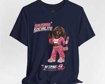 Camiseta Dachshund | Cachorro Salsicha dos Anos 2000 | Salsicha Socialite - Y2K-9