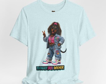 Camiseta Dachshund | Cachorro salsicha retrô dos anos 90 | Design totalmente anos 90
