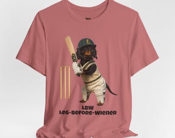 Camiseta Dachshund | Humor engraçado sobre críquete, estampa de Dachshund "Leg Before Weiner"