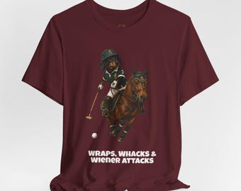 Camiseta Dachshund | Estampa divertida de polo com humor, amassados, pancadas e ataques de salsicha.