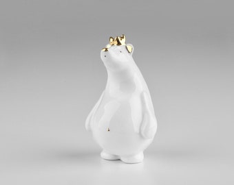 Porcelain white Polar Bear with a golden crown figurine