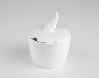 Porcelain sugar-bowl with golden wing. The Wings Collection.