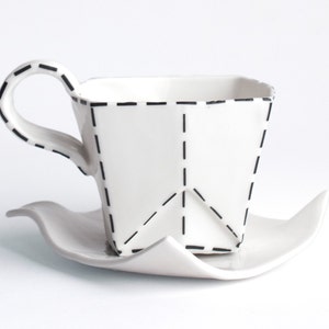 Porcelain Paper Cup with black lines. Origami Collection image 3