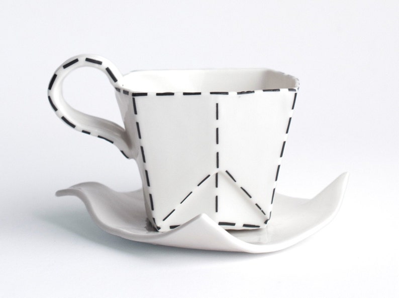 Porcelain Paper Cup with black lines. Origami Collection image 3