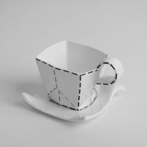 Porcelain Paper Cup with black lines. Origami Collection image 2