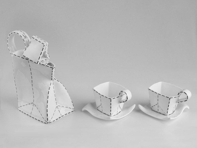 Porcelain Paper Cup with black lines. Origami Collection image 7