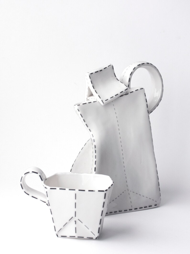 Porcelain Paper Cup with black lines. Origami Collection image 6