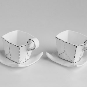 Porcelain Paper Cup with black lines. Origami Collection image 8