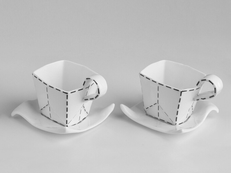 Porcelain Paper Cup with black lines. Origami Collection image 8