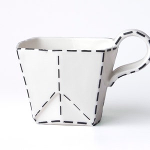 Porcelain Paper Cup with black lines. Origami Collection image 4