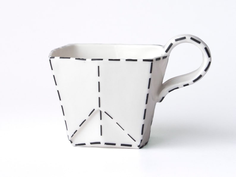 Porcelain Paper Cup with black lines. Origami Collection image 4