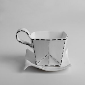 Porcelain Paper Cup with black lines. Origami Collection image 1