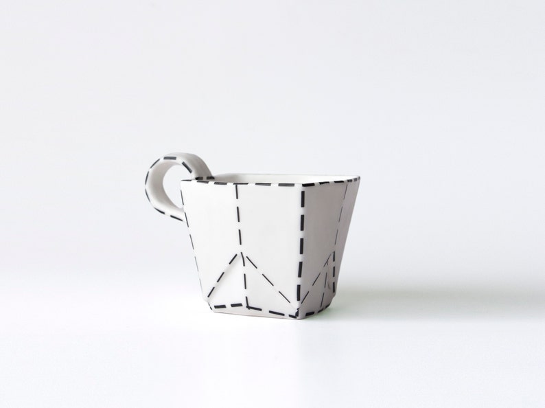 Porcelain Paper Cup with black lines. Origami Collection image 9