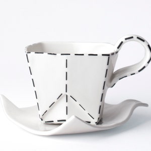 Porcelain Paper Cup with black lines. Origami Collection image 5