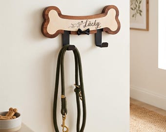 Personalized Wooden Pet Leash Hook – Custom Dog/Cat Name Hook, Wooden Pet Clothes Hanger, Dog Lover Gift, Wall Mount Organizer