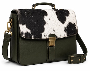 Borsa a tracolla da uomo in pelle con pelo / Borsa porta laptop in pelle pieno fiore / Borsa da ufficio in pelle bovina / Borsa a mano da dirigente