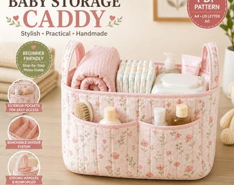 Naaipatroon voor een babyopbergmand, handleiding voor een gewatteerde luiermand (PDF-patroon)