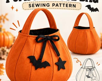 Naaipatroon voor een Halloween pompoen draagtas (PDF), patroon voor een pompoentas, naaipatroon voor een herfsttas, naaipatroon voor een Halloweentas