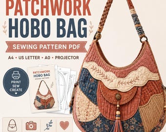 Naaipatroon voor een patchwork hobo tas, boho gewatteerde schoudertas (PDF-download)