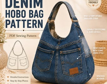 Naaipatroon voor een hobo-tas van denim, slouchy tote (PDF), schoudertas van gerecyclede jeans (direct te downloaden)
