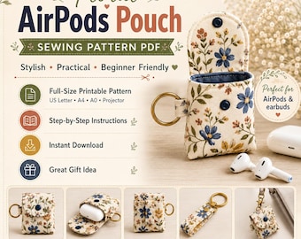 Earbud Pouch Sewing Pattern PDF, Snap Keyring Case, A4 A0 US Letter Projector File