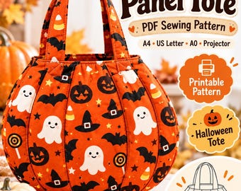 Naaipatroon voor een pompoentas (PDF), Halloween-taspatroon, pompoentaspatroon, printbaar naaipatroon voor een tas, A4, US Letter, A0 Projector