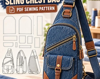 DIY denim schoudertas naaipatroon (PDF), crossbodytas patroon, tas van gerecyclede jeans, schoudertas rugzak patroon, A4 US Letter A0 projector