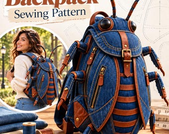 Naaipatroon voor een keverrugzak (PDF), patroon voor een denim insectenrugzak, naaipatroon voor een insectenrugzak, A4 US Letter A0 Projector