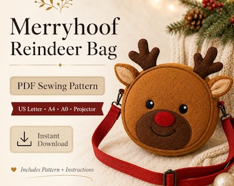 Naaipatroon voor een rendier schoudertas, ronde kersttas (PDF-download)