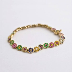 Multi-Color Gemstone Bracelet Hue Rainbow Charm Bracelet Disc Bracelet Sapphire Oriental Tika Bracelet for Woman Colorful Bracelet image 1
