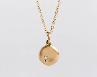 Large Diamond Pendant 18k Yellow Gold Pendant ⦁ Little Diamond Charm Necklace ⦁ Disc Pendant Gold Diamond Pendant Nugget