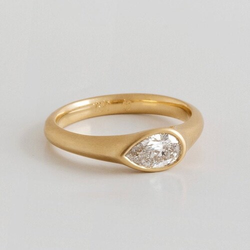 Bague Solitaire Diamant Or 18k Et Platine - Design Japonais Moderne - Taille 51