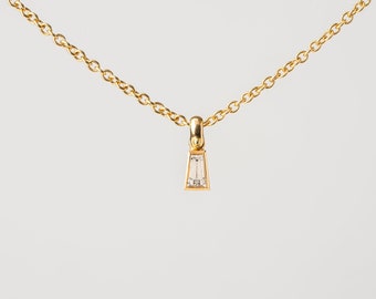 Diamond Pendant -Taper Cut -  18 gold necklace , diamond necklace , minimalistic diamond pendant