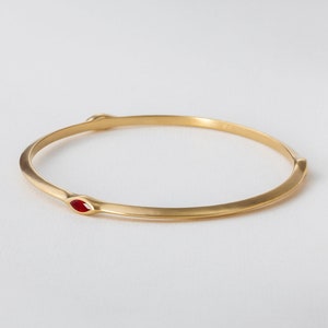 18k Ruby Red Gemstone Marquise Bangle Bracelet 18 Karat Gold Unique 18k Gold Stacking Minimal Bracelet Valentine Day Gift image 1