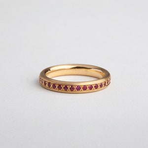 18k Gold Ruby Eternity Band: Pave Wedding Stack Ring