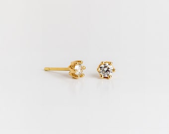 Prong White Diamond Earrings (0.5 TCW) ⦁ Diamonds Gold Stud Earrings ⦁ Solitaire Earrings ⦁ Small Simple 18k Gold Minimal Earrings