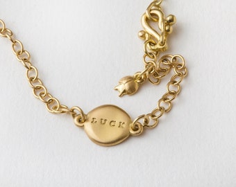 18k Gold Luck Charm Bracelet Monogram Disc Bracelet Name Link Charm Bracelet Cloud Solid Gold Links Bracelet for Woman